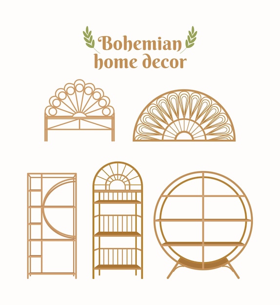 Mooie Boheemse meubelen en decoratie. Boheemse woondecoratie vector