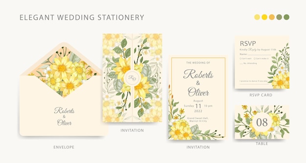 Mooie briefpapierset voor huwelijksuitnodigingen versierd met bladeren