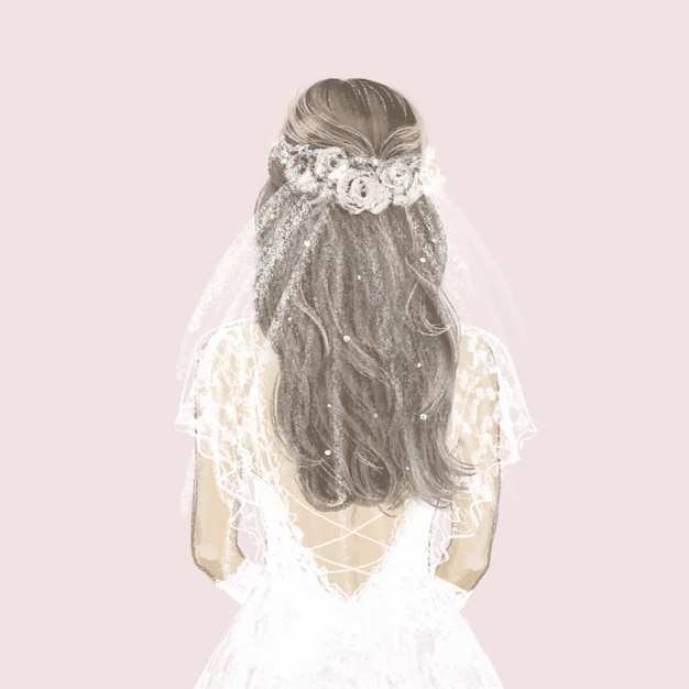 Mooie bruid in witte jurk. Hand getekende illustratie.