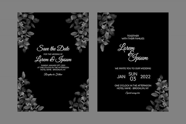 Mooie bruiloft uitnodiging kaartsjabloon ingesteld met bloemen frame