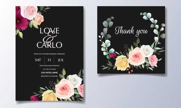 Mooie bruiloft uitnodiging kaartsjabloon ingesteld met bloemen frame