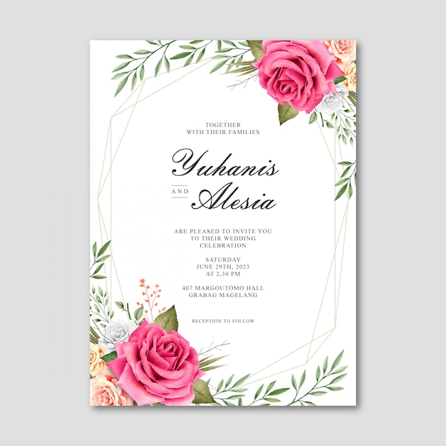 Mooie bruiloft uitnodigingskaart met roze bloem
