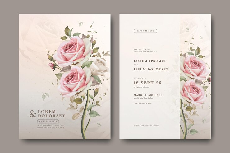 Vector mooie bruiloft uitnodigingskaart sjabloon met roos bloem ontwerp