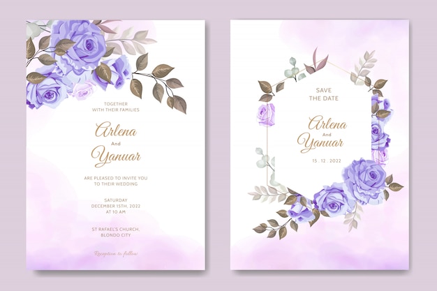 mooie bruiloft uitnodigingskaartsjabloon met bloemen frame