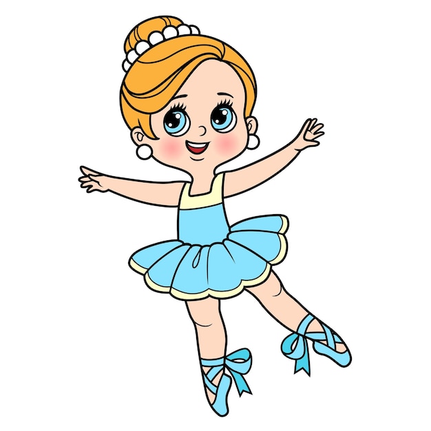 Mooie cartoon ballerina meisje in weelderige tutu dansen op een witte achtergrond kleurvariatie voor kleurplaat geïsoleerd op een witte achtergrond