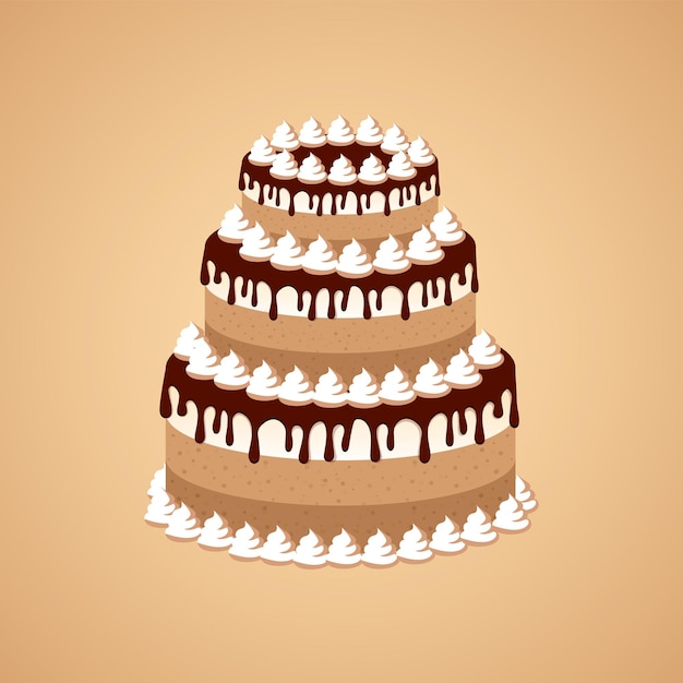 Mooie chocoladetaart voor verjaardagen, bruiloften, jubilea en andere vieringen Vectorillustratie