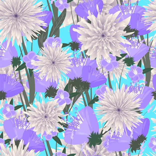 Mooie Daisy En Tulip Vector Mode Patroon Naadloos