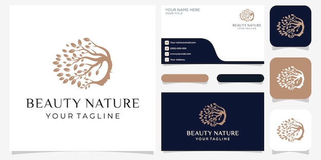 Mooie dames gezicht bloem logo en visitekaartje ontwerp ontwerpconcept voor schoonheidssalon en spa