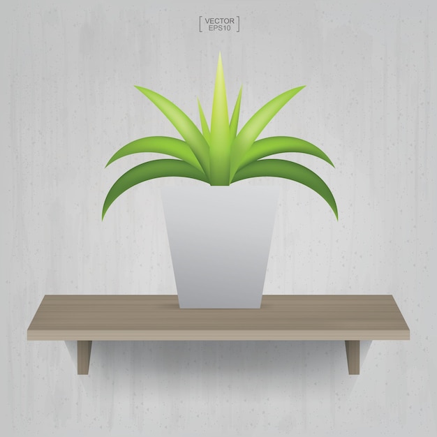 Mooie decoratie plant in bloempot op houten plank achtergrond. Idee voor interieur en decoratie. Vector illustratie.