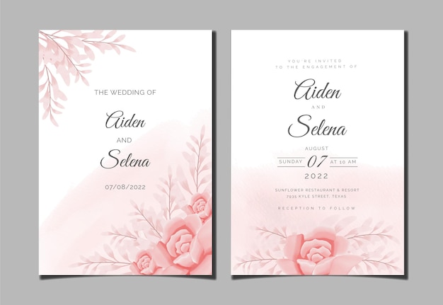 Mooie digitale handbeschilderde vrouwelijke aquarel Premium bloemen en bladeren bruiloft uitnodigingskaart