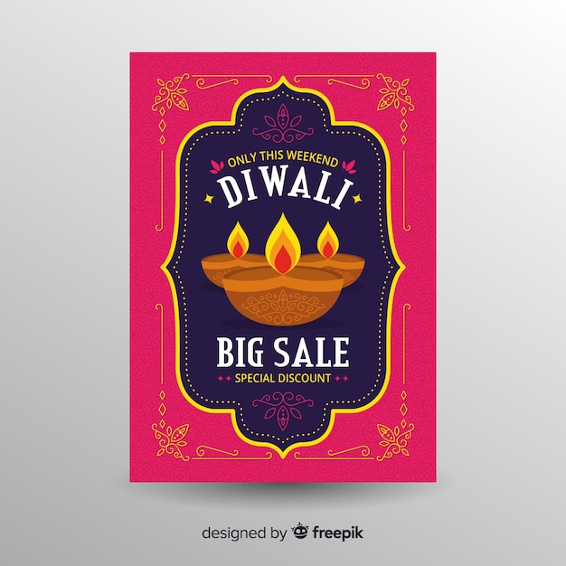 Mooie diwali verkoop folder sjabloon met platte ontwerp