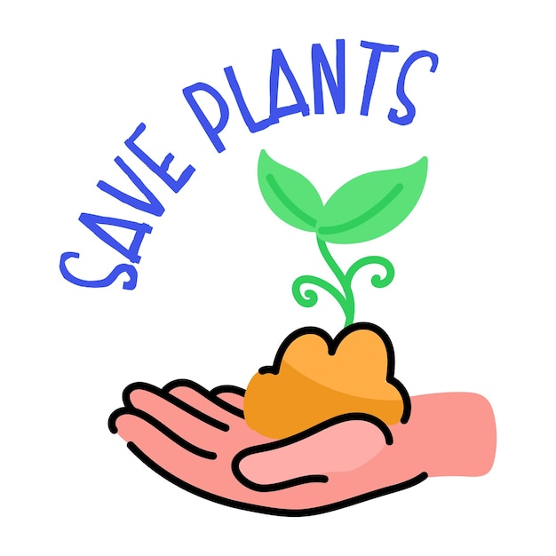 Mooie doodle sticker van save plants