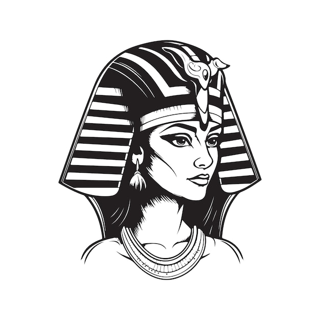 Mooie egyptische cleopatra logo concept zwart-witte kleur hand getekende illustratie