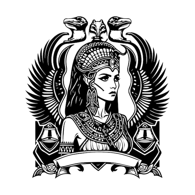 Mooie egyptische cleopatra logo handgetekende ilustration