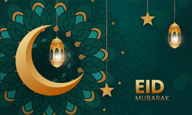 Mooie Eid Mubarak illustratie met lantaarn en halve maan Eid achtergrond