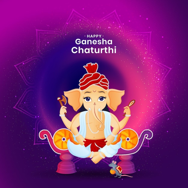 Mooie energieke roze en paarse achtergrond met mandala-ontwerp Illustratie van een vinayaka Happy Ganesha chaturthi