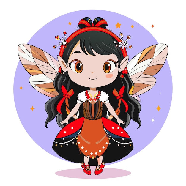 Mooie fee prinses engel met de hand getekende cartoon personage sticker icoon concept geïsoleerd