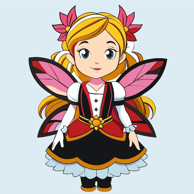 Mooie fee prinses engel met de hand getekende cartoon personage sticker icoon concept geïsoleerd