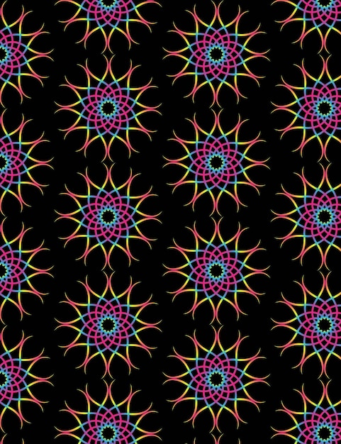 Mooie gekleurde spiraal geometrische vorm bloem patroon achtergrond ontwerp vector op zwarte kleur