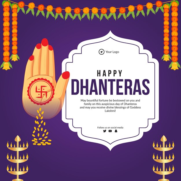 Mooie gelukkige dhanteras indiase festival banner ontwerpsjabloon