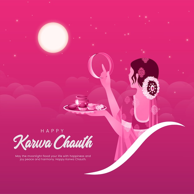 Mooie gelukkige karwa chauth festival banner ontwerpsjabloon