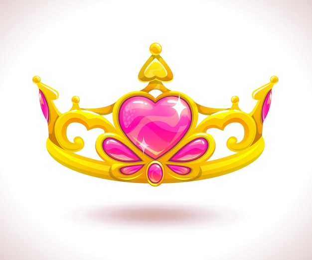 Vector mooie gouden prinsessenkroon met roze robijnrode harten