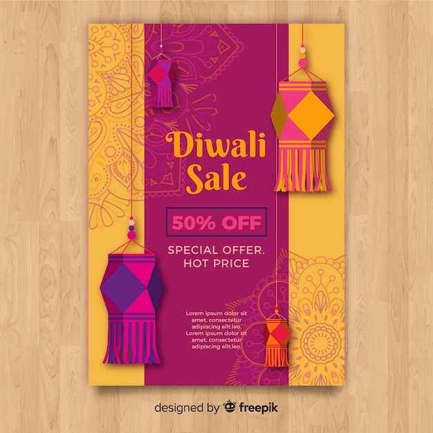 Mooie hand getrokken diwali verkoop flyer-sjabloon