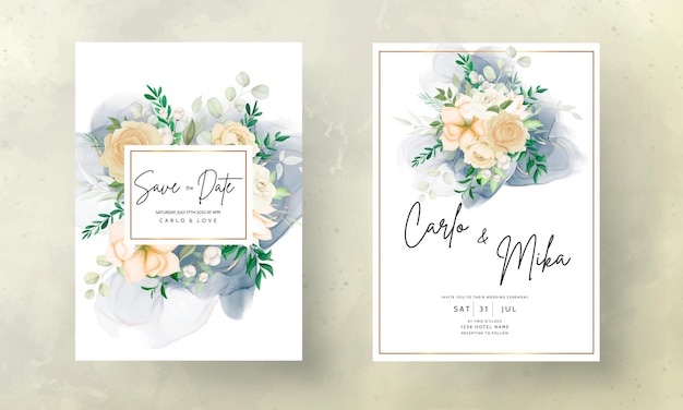 mooie hand tekenen zachte bloemen bruiloft uitnodiging set sjabloon