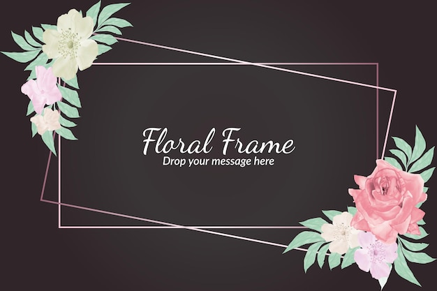 Mooie handgetekende aquarel bloemen frame achtergrond met voorbeeldtekst sjabloon Gratis Vector