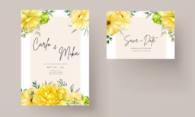 Mooie handgetekende bloemen aquarel bruiloft uitnodigingskaarten set