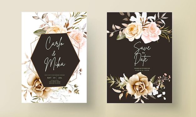 Mooie handgetekende bloemen bruiloft uitnodigingskaarten set