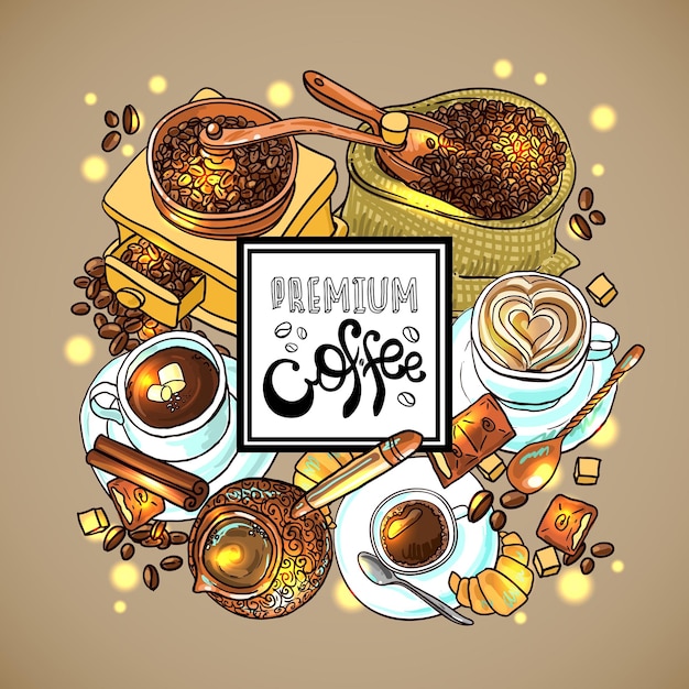Mooie handgetekende vector schets illustratie koffie voor uw ontwerp