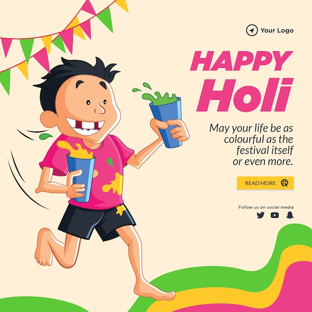 Mooie happy holi festival banner ontwerpsjabloon