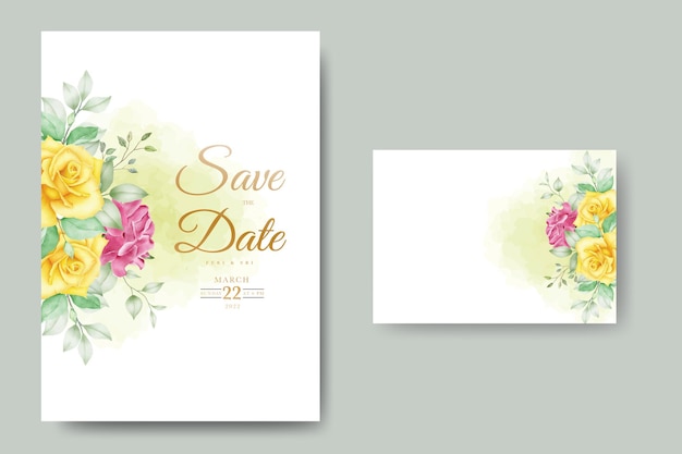 mooie huwelijksuitnodigingskaart met bloemenbladeren aquarel