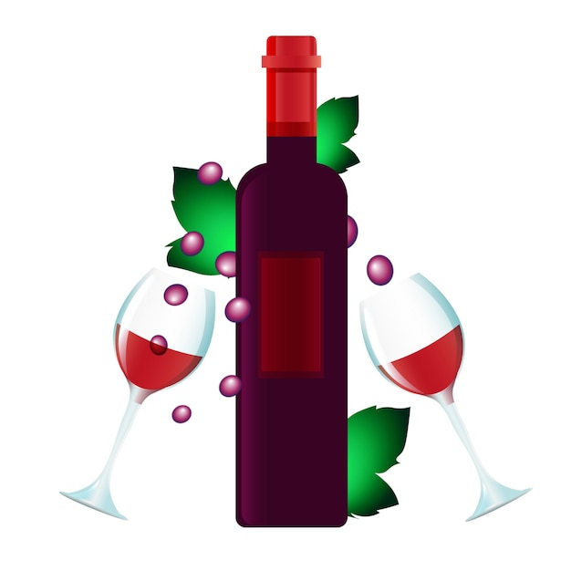 Mooie illustratie van rode wijnfles en druiven