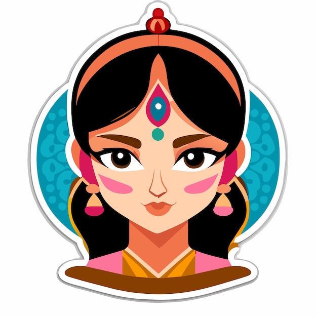 Mooie indiase bruid saree portret hand getekende cartoon sticker pictogram concept geïsoleerde illustratie