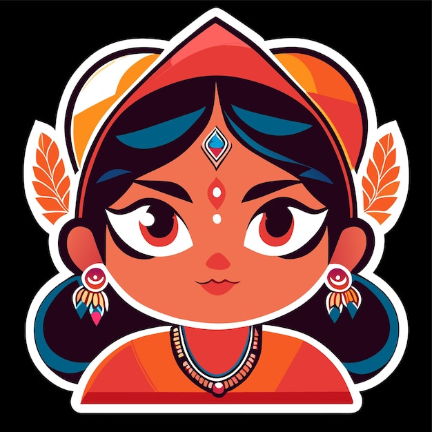 Mooie Indiase bruid saree portret hand getekende cartoon sticker pictogram concept geïsoleerde illustratie