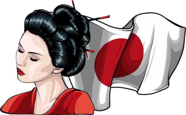 Vector mooie japanse geisha houdt rode fan vectorillustratie