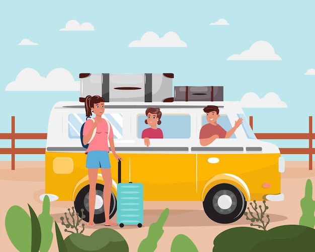 Mooie jonge mensen die met een minibus gaan voor de roadtrip Reisvakantie roadtrip rijden