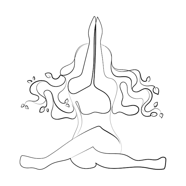 Mooie jonge vrouw die yoga beoefent, mediteren lijntekening vector. Jonge vrouw Minimal art