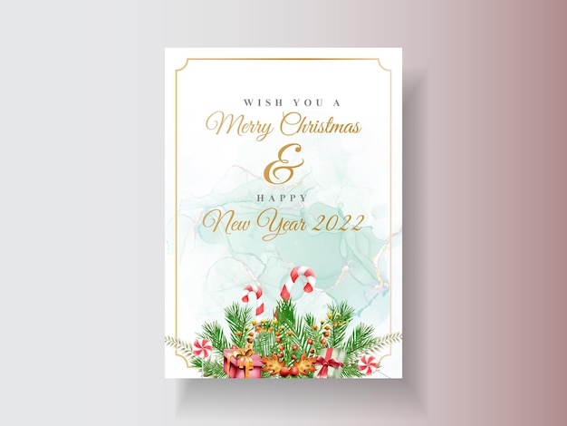 Vector mooie kaartsjabloon met aquarel van bloemen en kerstversiering