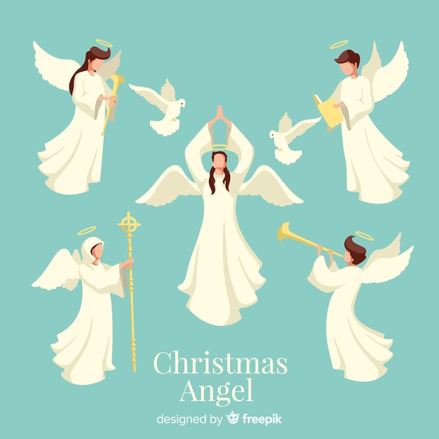 Vector mooie kerst engel karakter collectie in platte ontwerp