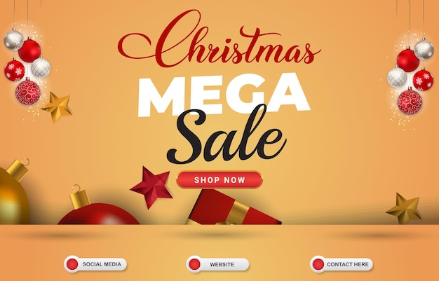 Mooie kerst mega sale banner met lege ruimte voor product met abstract oranje achtergrondontwerp