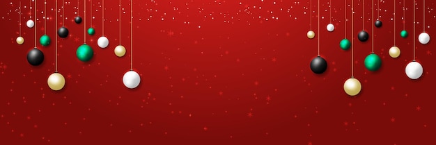 Mooie kerstballen rode banner met tekstruimte