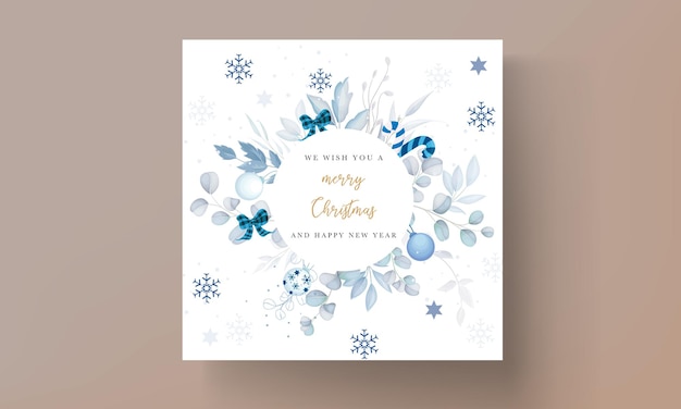 Vector mooie kerstkaartsjabloon met witte en blauwe kerstversieringen