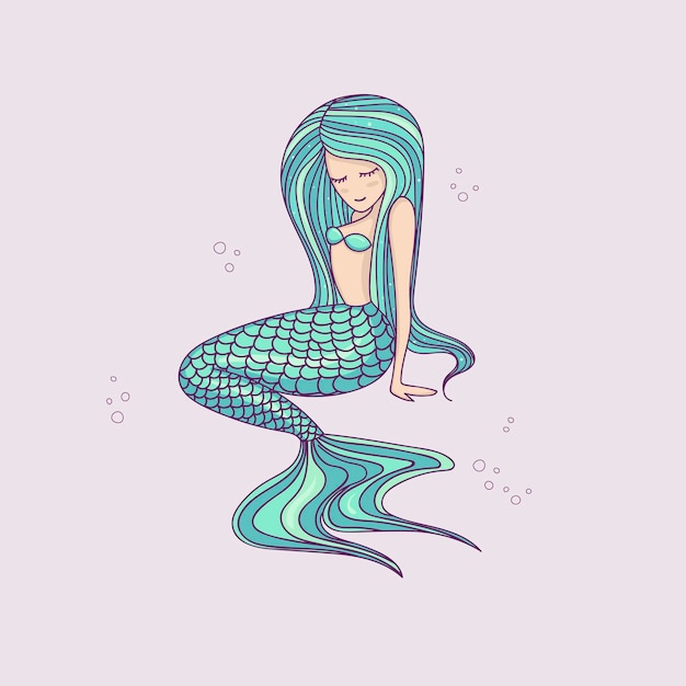 Mooie kleine zeemeermin Sirene zee thema Hand getrokken vectorillustratie