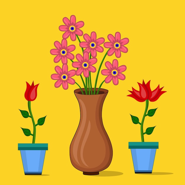 Mooie kleurrijke bloemen in vaas cartoon vectorillustratie