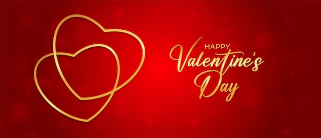 Mooie liefde gelukkige Valentijnsdag verkoopbanner met gouden harten en rode achtergrond
