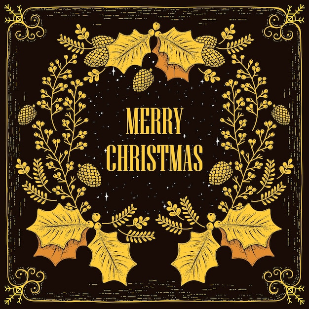 Mooie merry christmas krans kaart ontwerp in hand getrokken stijl