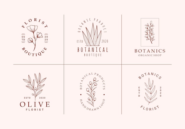 Mooie minimalistische botanische bloemenlogo-collectie